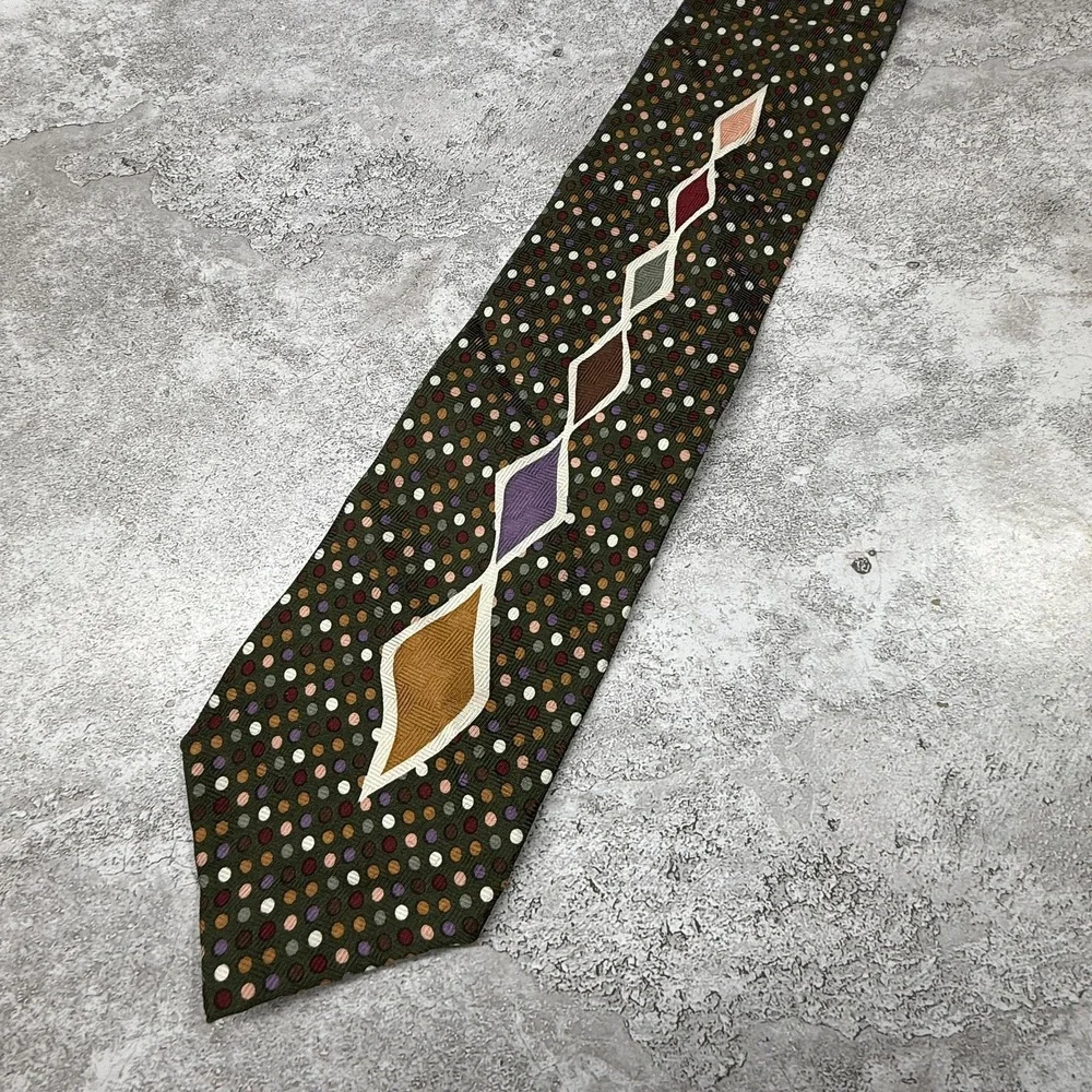 Pierre Balmain Silk Tie Mens‎ One Size Green Polka Dot Jacquard Necktie
